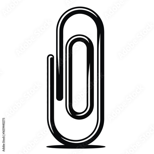 Black and white vector icon of a simple paperclip symbolizing attachments and organization