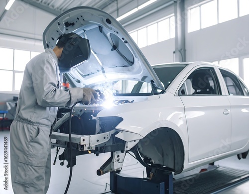 Auto body repair, welder at work