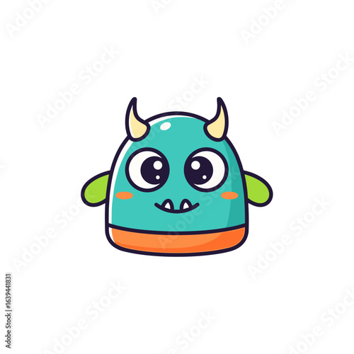 Cute cartoon monster character with big eyes and horns isolated on transparent background 