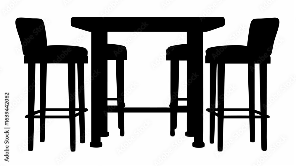 Fototapeta premium Silhouette of a high table with three high chairs arranged around it in a simple graphic design style