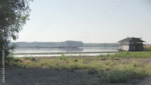 Danube river scene on Serbian Brza Palanka beach 4K video