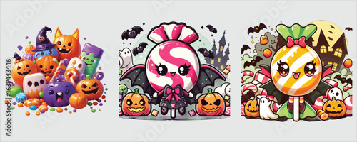 Vector art of cute halloween candy and pumpkin illustration