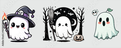 Vector art of cute ghost cartoon character on halloween