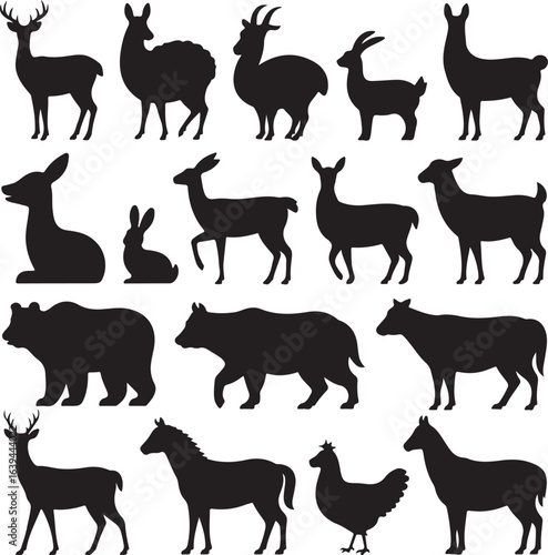 Assortment of Wild and Domestic Animal Silhouettes animals wildlife