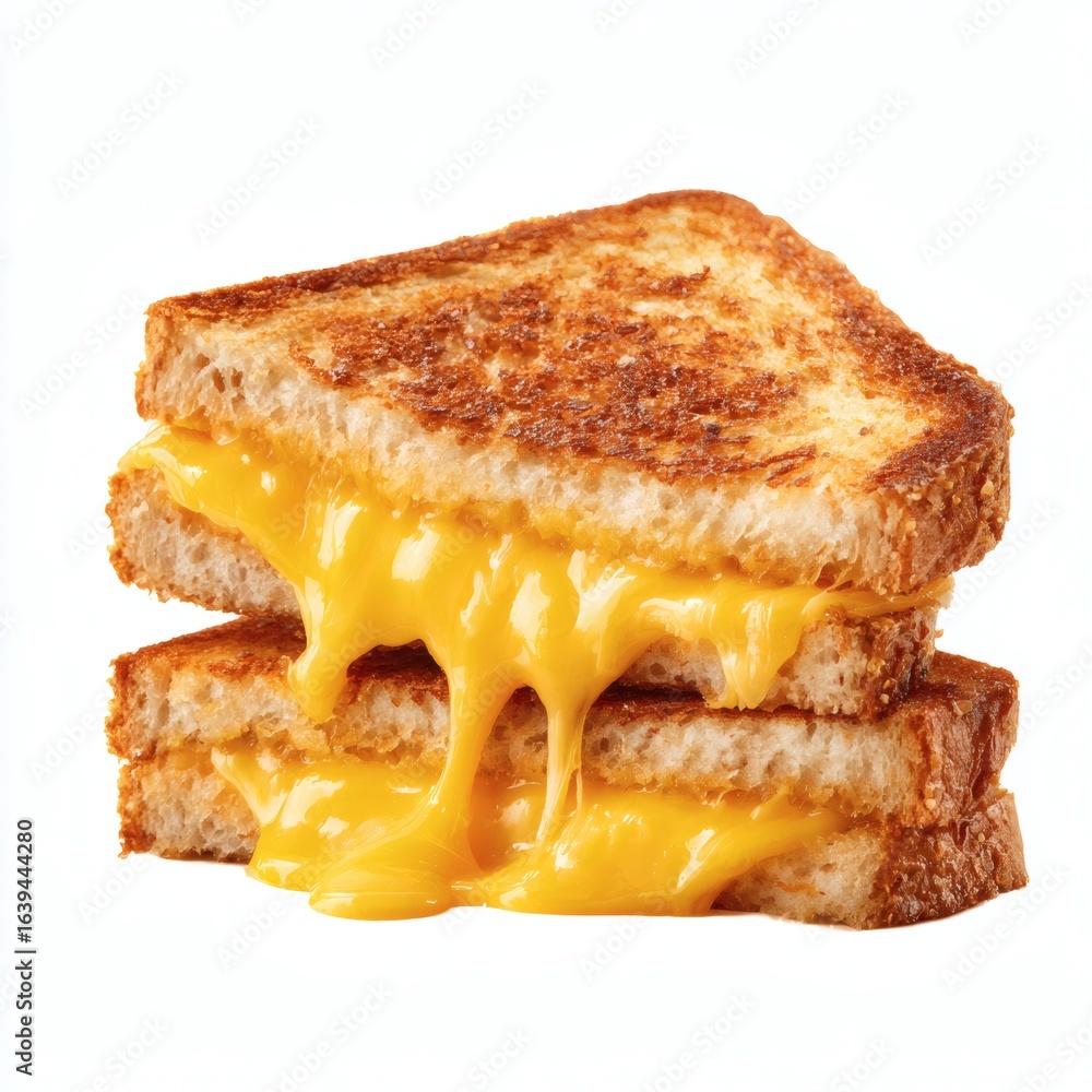 Deliciously golden brown grilled cheese sandwich with melted gooey cheese oozing out from the sides Deliciously golden brown grilled cheese sandwich with melted gooey cheese oozing out from the sides