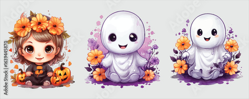 Vector art of cute halloween character with flower crown