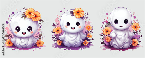 Vector art of cute halloween ghost with orange flower crown