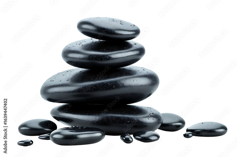 Stack of black zen stones stacked on white background for spa and relaxation concept Stack of black zen stones stacked on white background for spa and relaxation concept