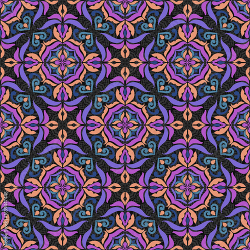 Beautiful, seamless, 3D square multi-colored flowers