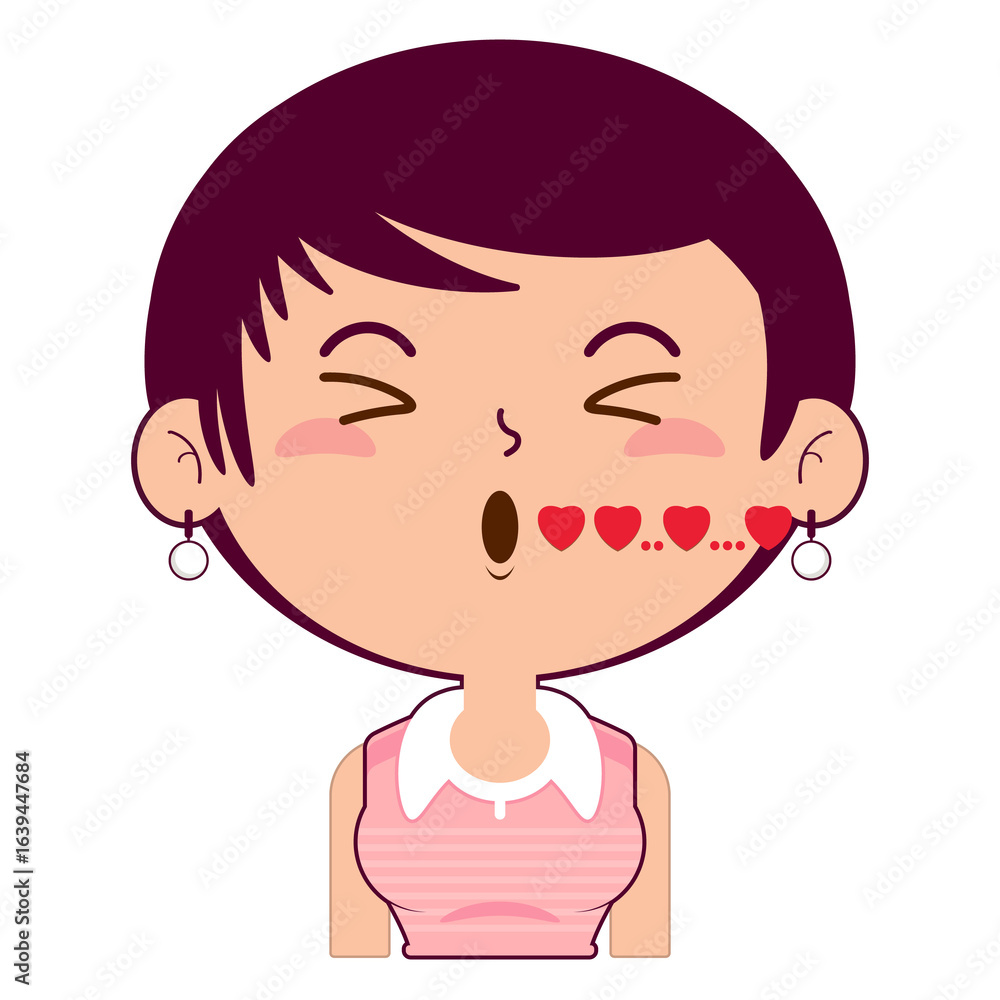 girl short bob hair whistling love face cartoon cute girl short bob hair whistling love face cartoon cute