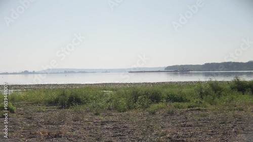 Brza Palanka beach and transport on river Danube 4k video