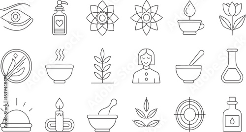 Minimal Wellness and Self-Care Vector Icon Set in Monoline Style

