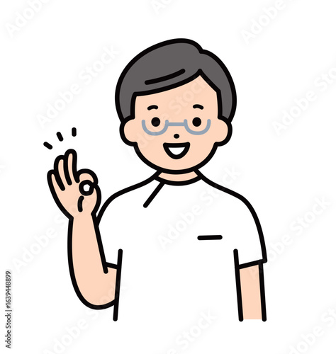 グッドサインを出す歯医者　上半身　ドクター　医療従事者　男性　上半身　バストアップ　イラスト