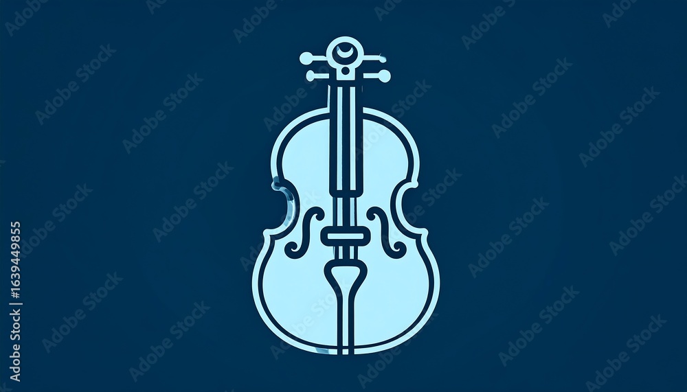 Fototapeta premium A light-blue cello silhouette against a deep-navy backdrop.