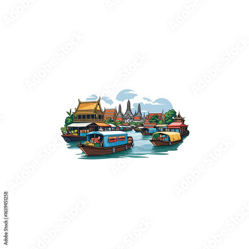 bangkok floating market illustration art