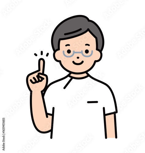 指差しをする歯医者　上半身　ドクター　医療従事者　男性　上半身　バストアップ　イラスト