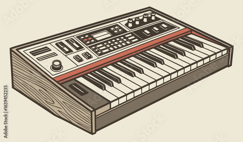 PNG Vintage electronic keyboard illustration.
 sharp focus, realistic photo