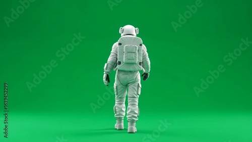 Astronaut Walking on Green Screen: Space Exploration Concept.
