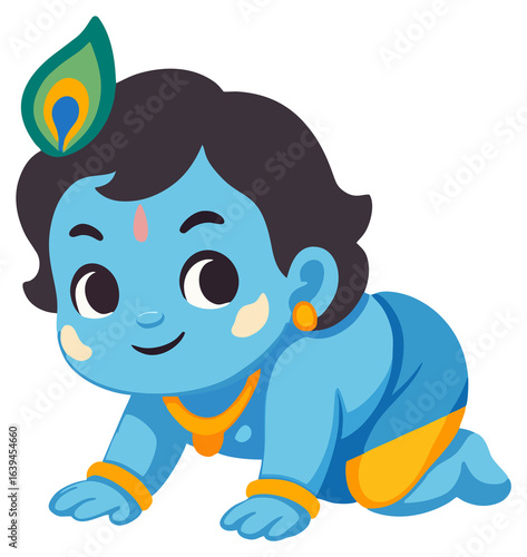 Baby Krishna Crawling Cute PNG Sticker 