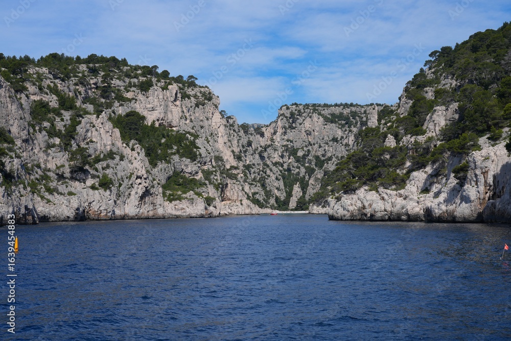 Obraz premium View of the Calanques de Cassis, a national park of limestone cliffs over the Mediterranean Sea near Marseilles, France