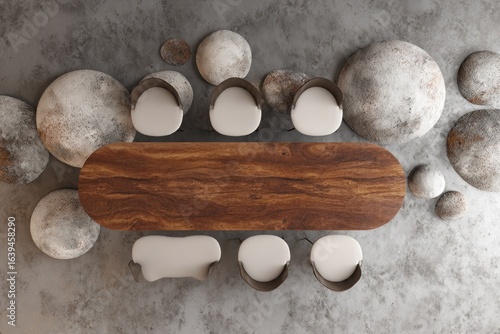 Wallpaper Mural Top-down view of a wooden conference table with stone accents Torontodigital.ca