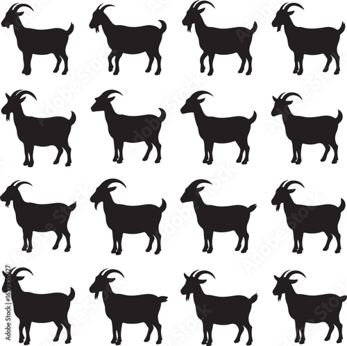 Grid of Identical Goat Silhouettes on White Background animal farm