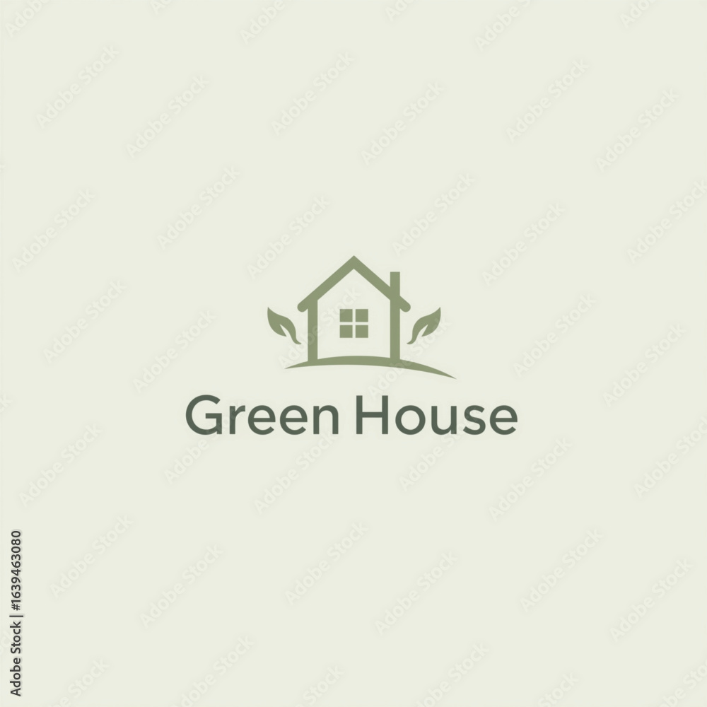 Fototapeta premium house logo with green leafy house theme on green background