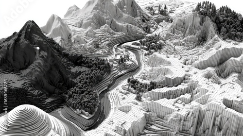 Detailed Vector Map Contour Background in Minimalist Black and White