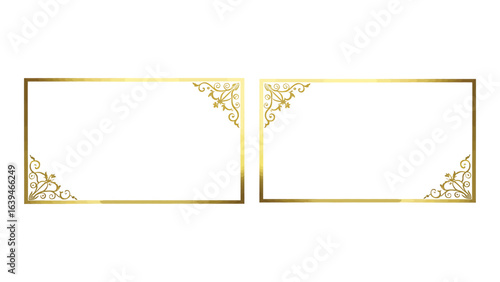 Golden decorative rectangular frames isolated on white background