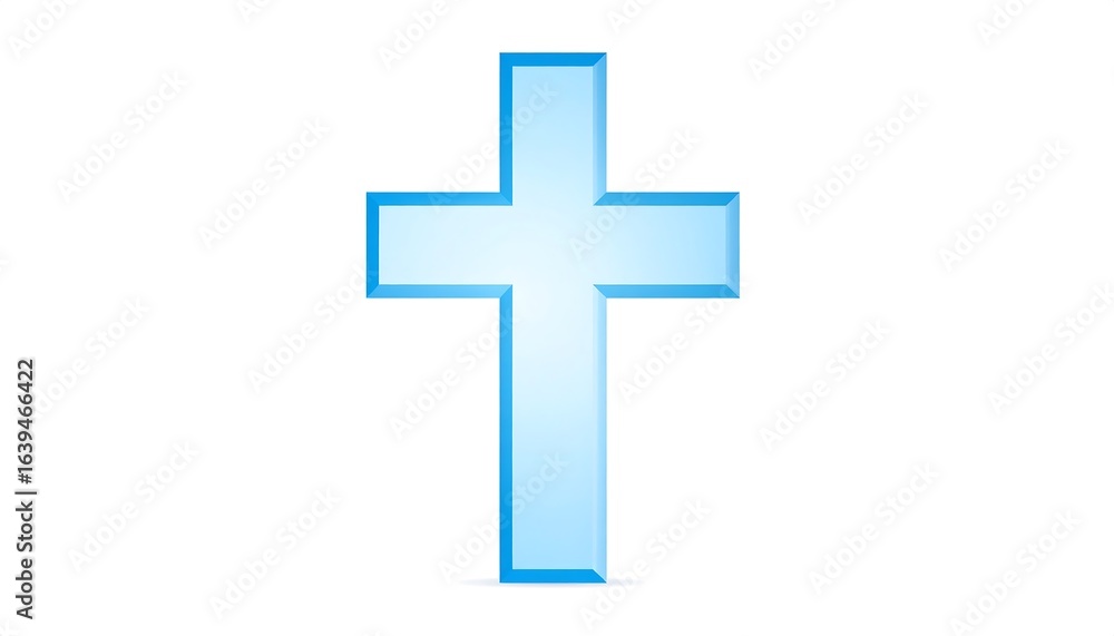 Fototapeta premium Light blue christian cross on white background.