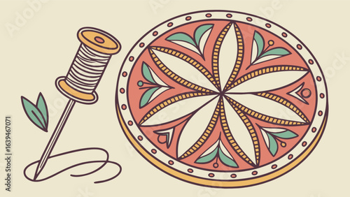 Vintage sewing needle and thread with floral pattern design for craft and diy projects download