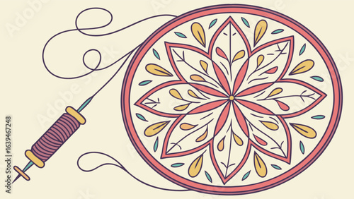 Embroidery art with needle and thread floral mandala design for creative sewing and crafting projects art work