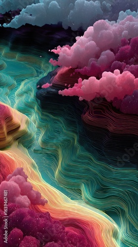 Futuristic Topographic Design with Neon Lines and Vivid Colors