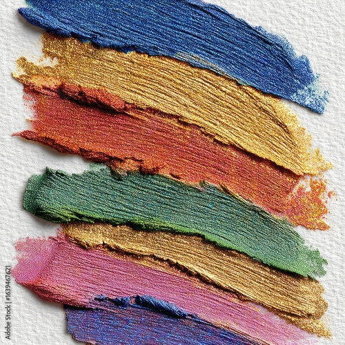 Glittery Metallic Watercolor Brushstrokes on White Background
