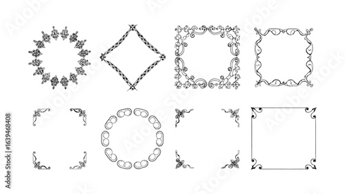 Collection of decorative vintage frames isolated on white background
