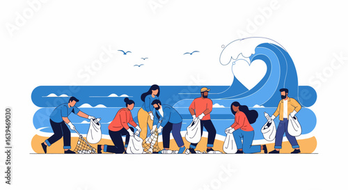 Coastal Cleanup Volunteers Working Together to Protect the Environment