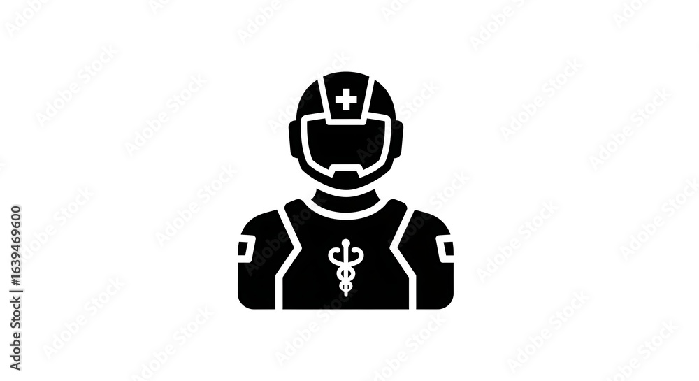 Futuristic medic icon wearing helmet with medical symbol design Futuristic medic icon wearing helmet with medical symbol design