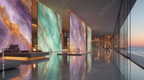 Milky Reflection Panels Over Warm Violet and Mint Swirl