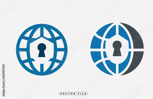 Vector icons of globe with keyhole representing global access and security concepts