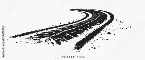 Black and white vector illustration of tire skid marks on a white background