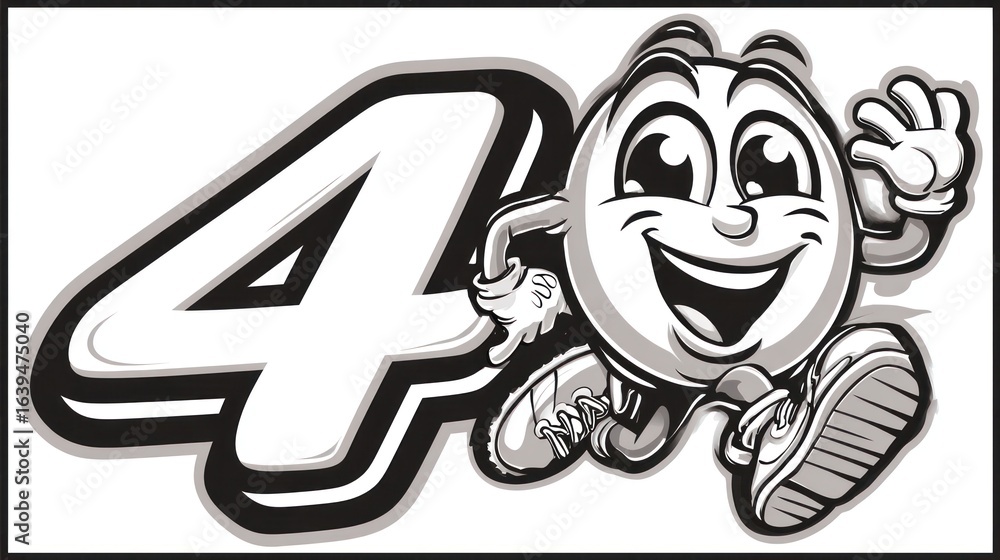 Obraz premium Cartoon character running with number 4