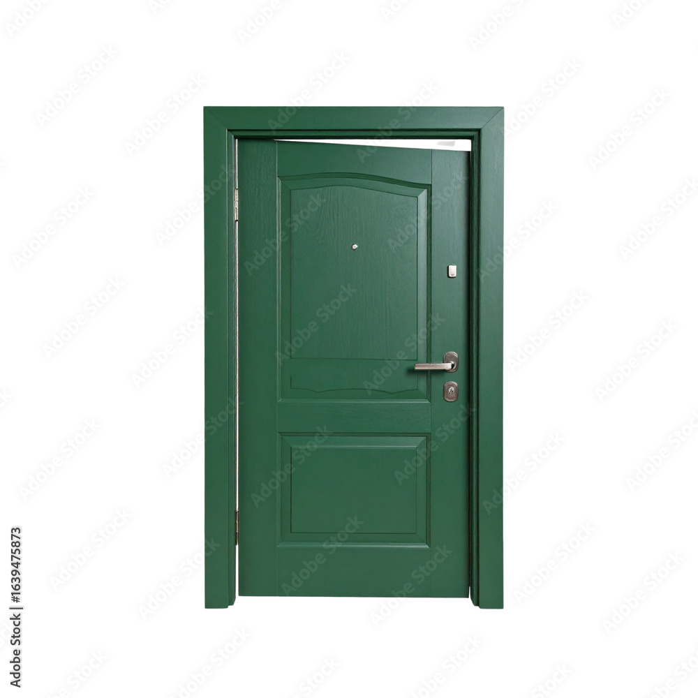 Fototapeta premium PNG available Modern green open door isolated on transparent background. Interior design concept