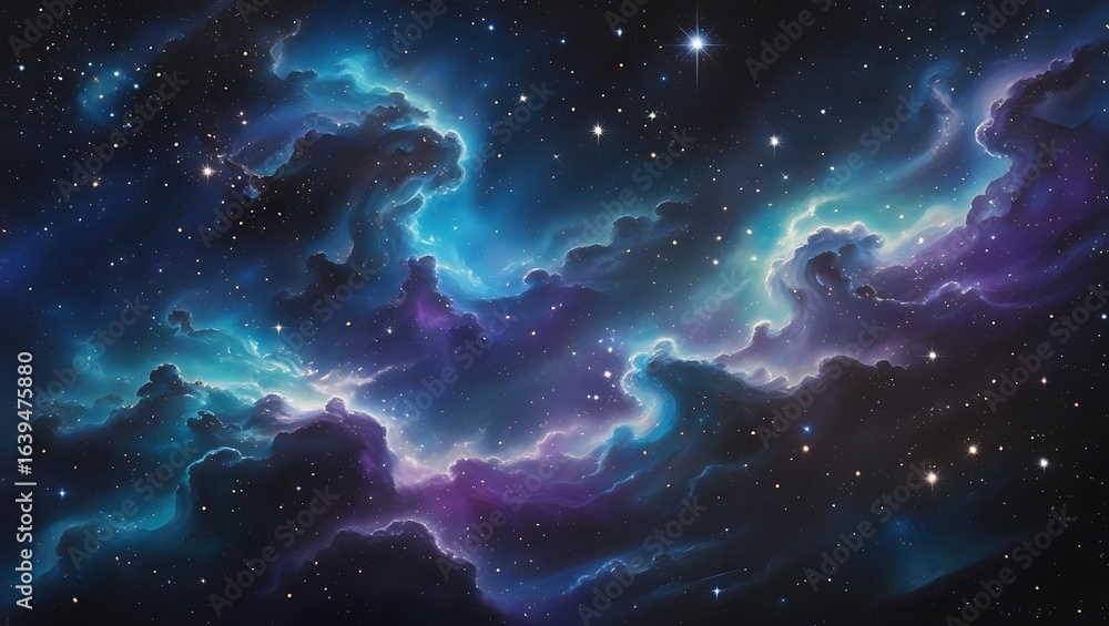 Obraz premium Vibrant Cosmic Nebula with Twinkling Stars and Celestial Clouds