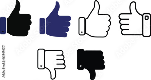 Thumbs up and down approval disapproval icons
