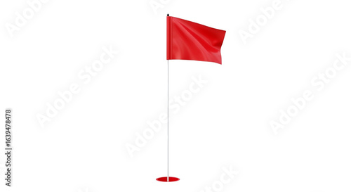 Red golf flag on a pole isolated on transparent background