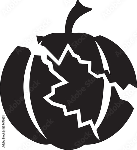  A broken jack-o'-lantern  Silhouette vector icon art illustration 