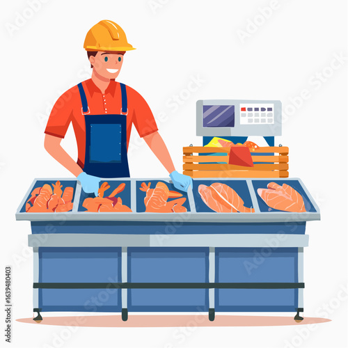 水産食料品製造の工場作業員イラスト