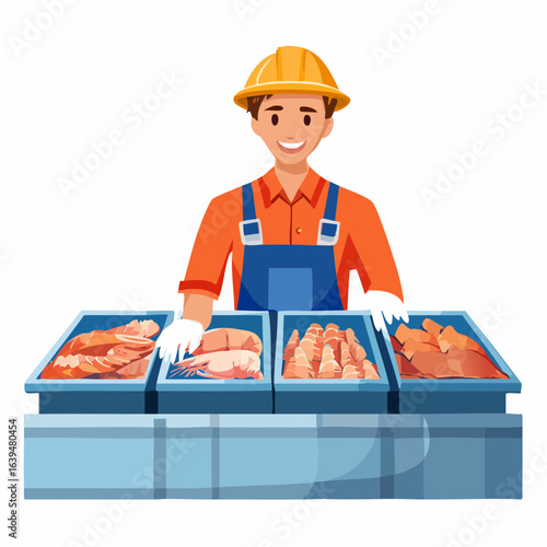 水産食料品製造の工場作業員イラスト