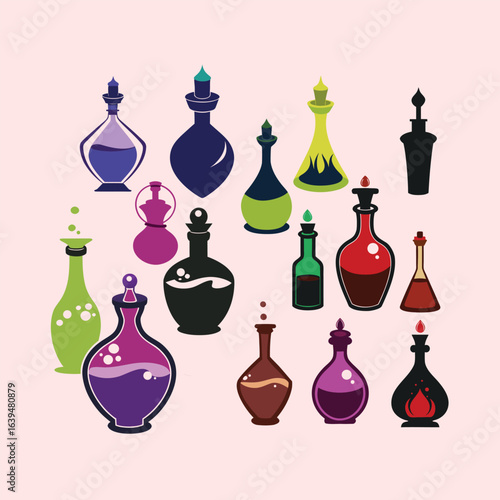 Potion Bottle Silhouette Vector Illustration Set – Magical Design Elements