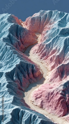 Abstract Pastel Mountainscape: Pink and Blue Geometric Terrain